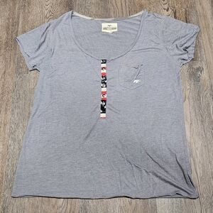 Duck Dynasty Commander Caldwell Short Sleeve Tshirt Henley Grey Size L USA